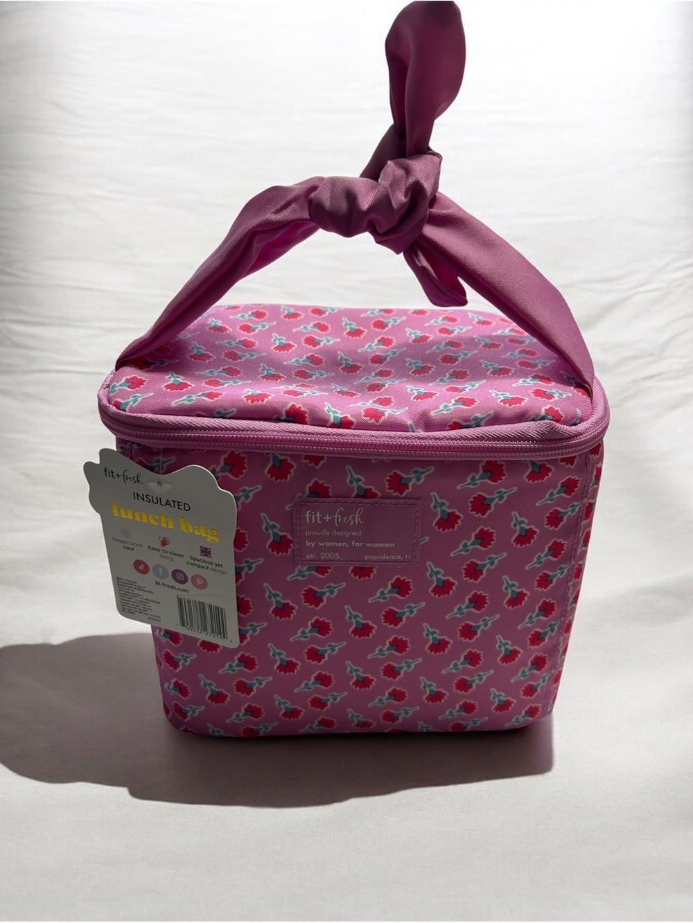 fit+fresh Pink Floral Insulated Lunch Bag With Tie Top Handle NWT